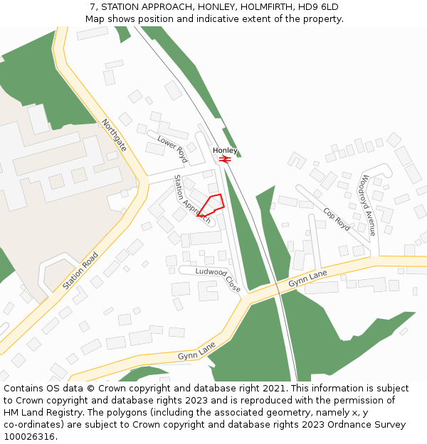 7, STATION APPROACH, HONLEY, HOLMFIRTH, HD9 6LD: Location map and indicative extent of plot