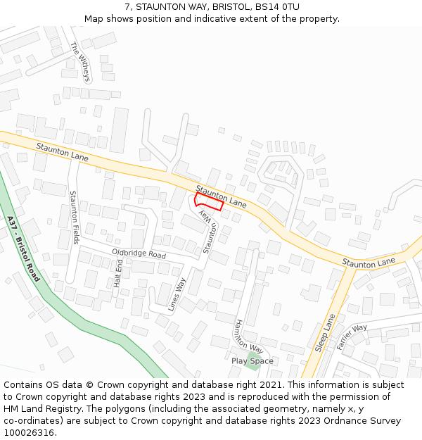 7, STAUNTON WAY, BRISTOL, BS14 0TU: Location map and indicative extent of plot