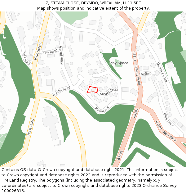 7, STEAM CLOSE, BRYMBO, WREXHAM, LL11 5EE: Location map and indicative extent of plot