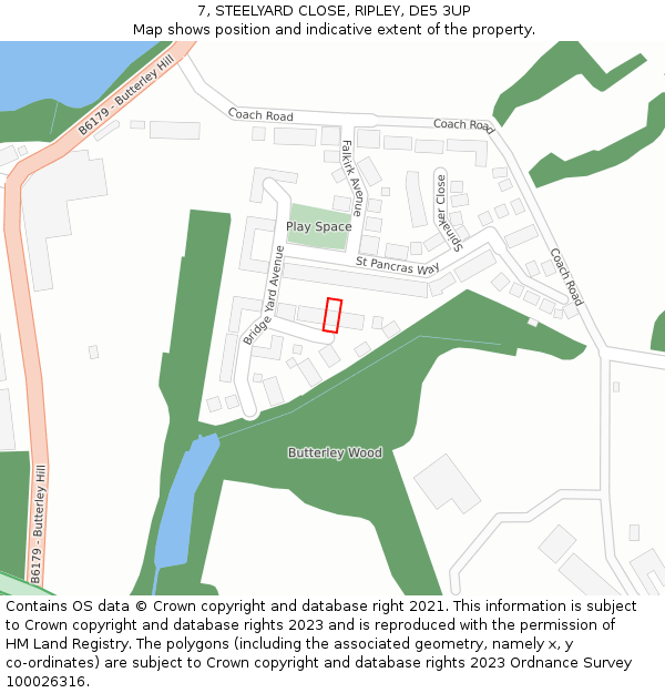7, STEELYARD CLOSE, RIPLEY, DE5 3UP: Location map and indicative extent of plot