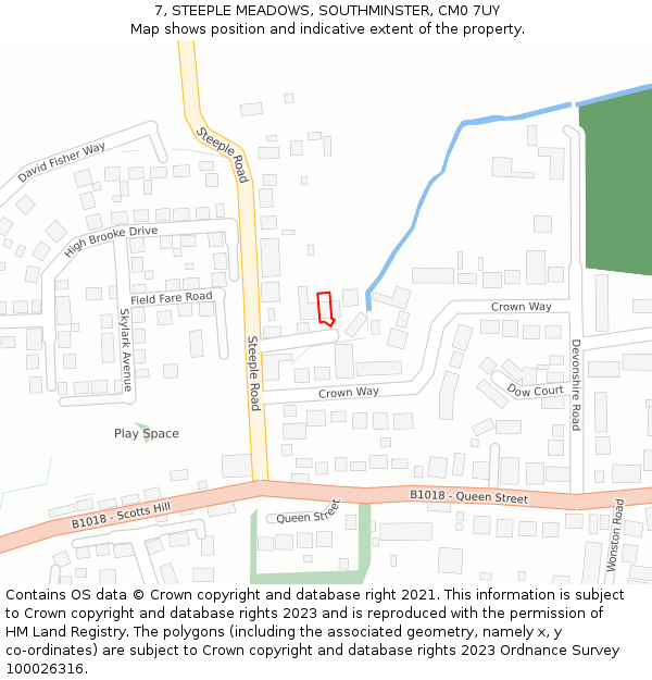 7, STEEPLE MEADOWS, SOUTHMINSTER, CM0 7UY: Location map and indicative extent of plot