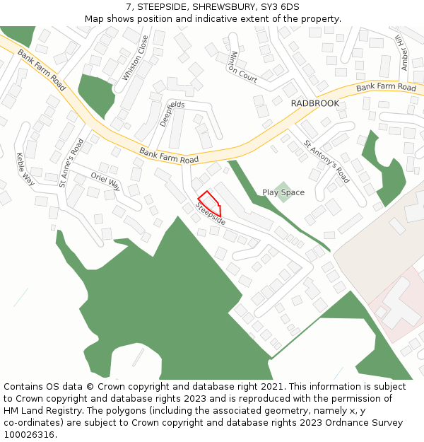 7, STEEPSIDE, SHREWSBURY, SY3 6DS: Location map and indicative extent of plot