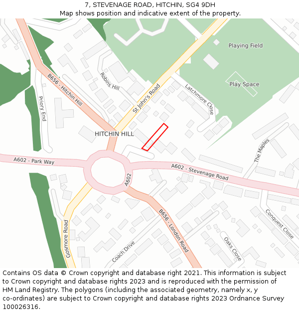 7, STEVENAGE ROAD, HITCHIN, SG4 9DH: Location map and indicative extent of plot