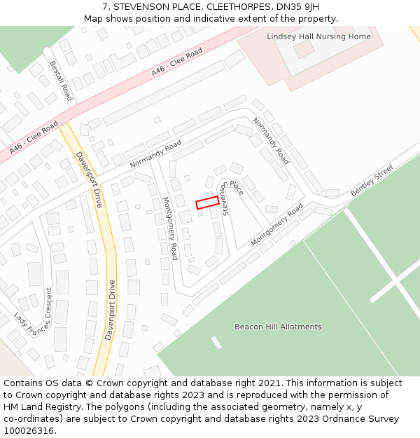 7, STEVENSON PLACE, CLEETHORPES, DN35 9JH: Location map and indicative extent of plot