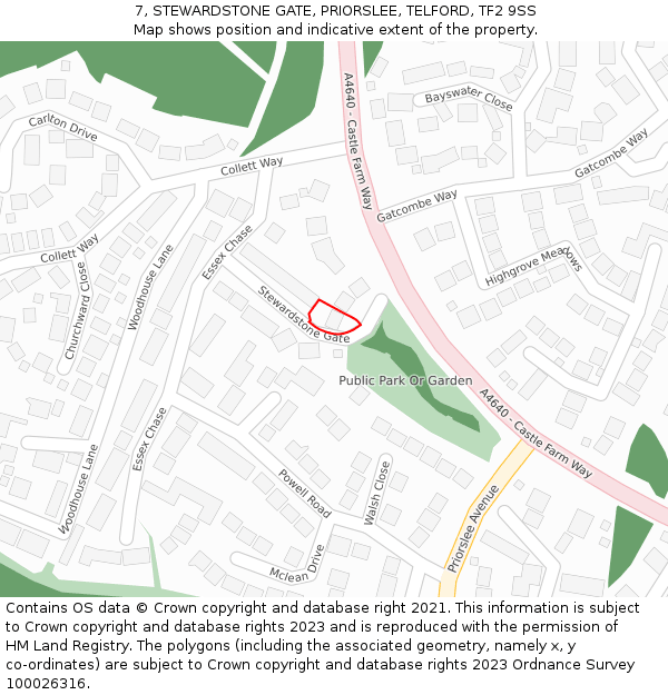 7, STEWARDSTONE GATE, PRIORSLEE, TELFORD, TF2 9SS: Location map and indicative extent of plot