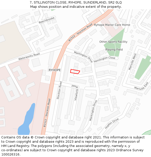 7, STILLINGTON CLOSE, RYHOPE, SUNDERLAND, SR2 0LQ: Location map and indicative extent of plot