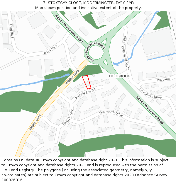 7, STOKESAY CLOSE, KIDDERMINSTER, DY10 1YB: Location map and indicative extent of plot