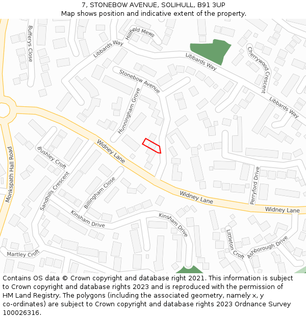 7, STONEBOW AVENUE, SOLIHULL, B91 3UP: Location map and indicative extent of plot
