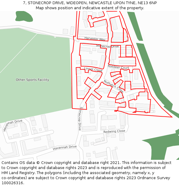 7, STONECROP DRIVE, WIDEOPEN, NEWCASTLE UPON TYNE, NE13 6NP: Location map and indicative extent of plot