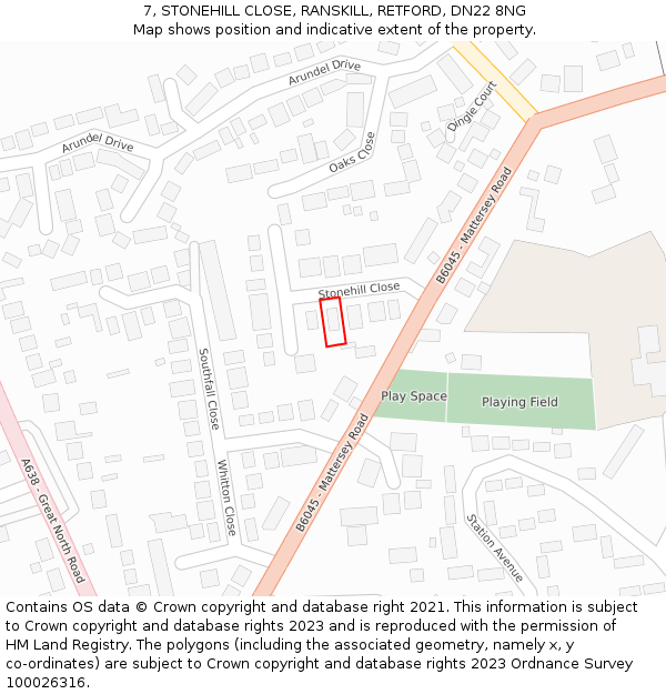 7, STONEHILL CLOSE, RANSKILL, RETFORD, DN22 8NG: Location map and indicative extent of plot