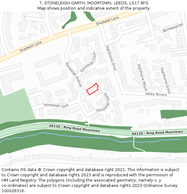 7, STONELEIGH GARTH, MOORTOWN, LEEDS, LS17 8FG: Location map and indicative extent of plot