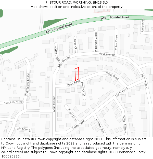 7, STOUR ROAD, WORTHING, BN13 3LY: Location map and indicative extent of plot