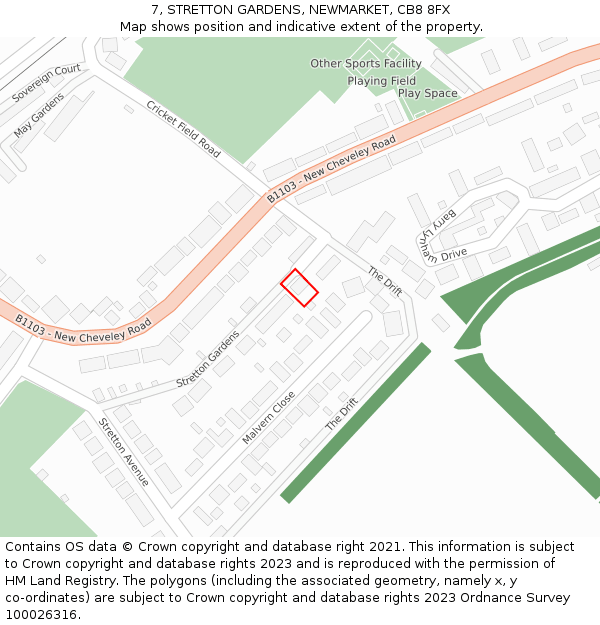 7, STRETTON GARDENS, NEWMARKET, CB8 8FX: Location map and indicative extent of plot