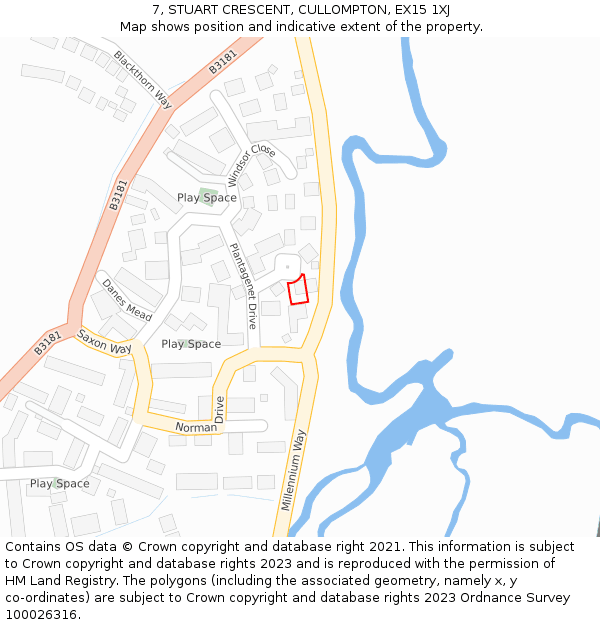7, STUART CRESCENT, CULLOMPTON, EX15 1XJ: Location map and indicative extent of plot