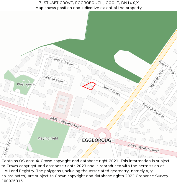7, STUART GROVE, EGGBOROUGH, GOOLE, DN14 0JX: Location map and indicative extent of plot