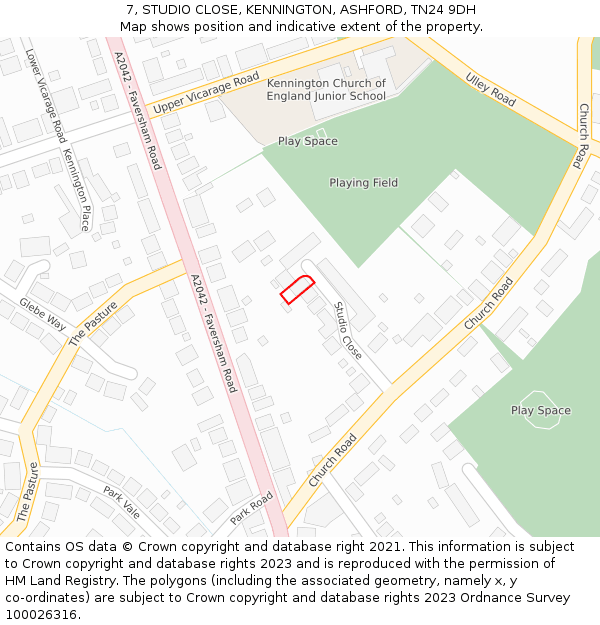 7, STUDIO CLOSE, KENNINGTON, ASHFORD, TN24 9DH: Location map and indicative extent of plot