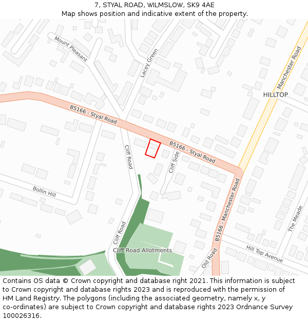 7, STYAL ROAD, WILMSLOW, SK9 4AE: Location map and indicative extent of plot