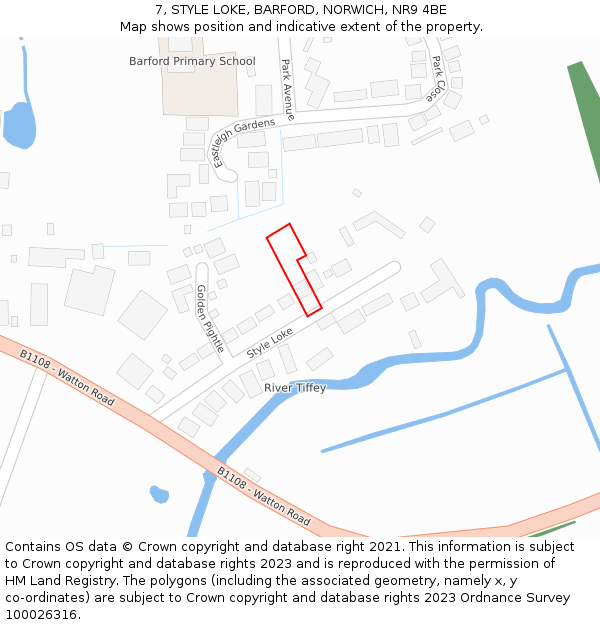 7, STYLE LOKE, BARFORD, NORWICH, NR9 4BE: Location map and indicative extent of plot
