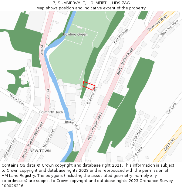 7, SUMMERVALE, HOLMFIRTH, HD9 7AG: Location map and indicative extent of plot
