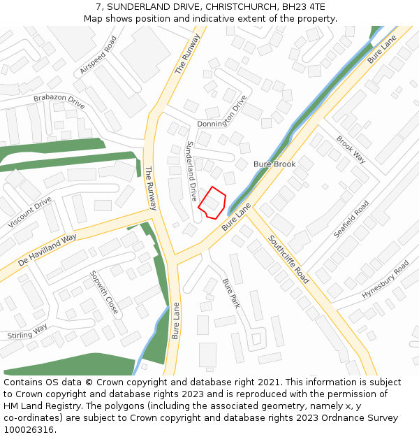 7, SUNDERLAND DRIVE, CHRISTCHURCH, BH23 4TE: Location map and indicative extent of plot
