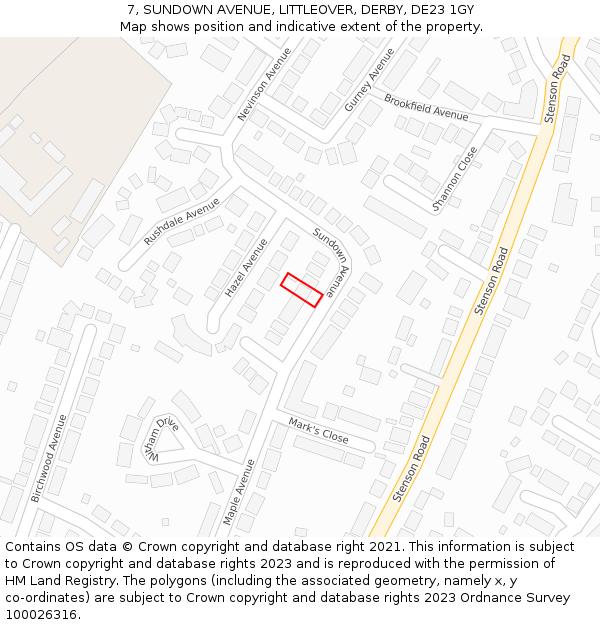 7, SUNDOWN AVENUE, LITTLEOVER, DERBY, DE23 1GY: Location map and indicative extent of plot