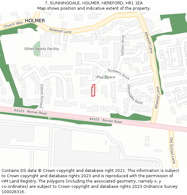 7, SUNNINGDALE, HOLMER, HEREFORD, HR1 1EA: Location map and indicative extent of plot