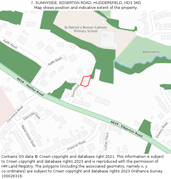 7, SUNNYSIDE, EDGERTON ROAD, HUDDERSFIELD, HD3 3AD: Location map and indicative extent of plot