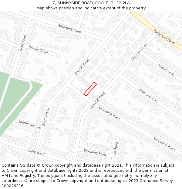 7, SUNNYSIDE ROAD, POOLE, BH12 2LA: Location map and indicative extent of plot