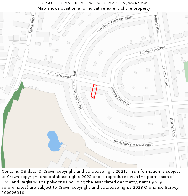 7, SUTHERLAND ROAD, WOLVERHAMPTON, WV4 5AW: Location map and indicative extent of plot