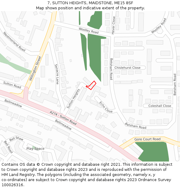 7, SUTTON HEIGHTS, MAIDSTONE, ME15 8SF: Location map and indicative extent of plot