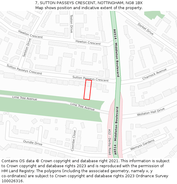 7, SUTTON PASSEYS CRESCENT, NOTTINGHAM, NG8 1BX: Location map and indicative extent of plot