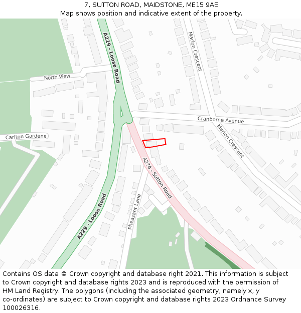 7, SUTTON ROAD, MAIDSTONE, ME15 9AE: Location map and indicative extent of plot