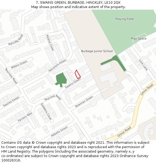 7, SWAINS GREEN, BURBAGE, HINCKLEY, LE10 2QX: Location map and indicative extent of plot