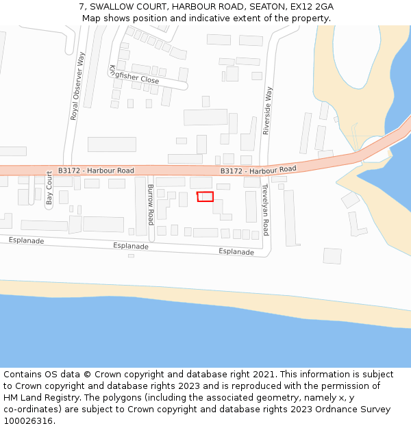 7, SWALLOW COURT, HARBOUR ROAD, SEATON, EX12 2GA: Location map and indicative extent of plot