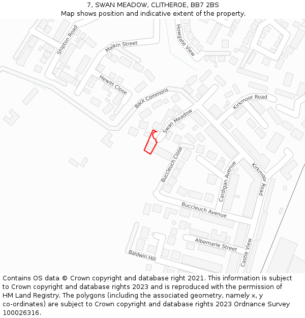 7, SWAN MEADOW, CLITHEROE, BB7 2BS: Location map and indicative extent of plot
