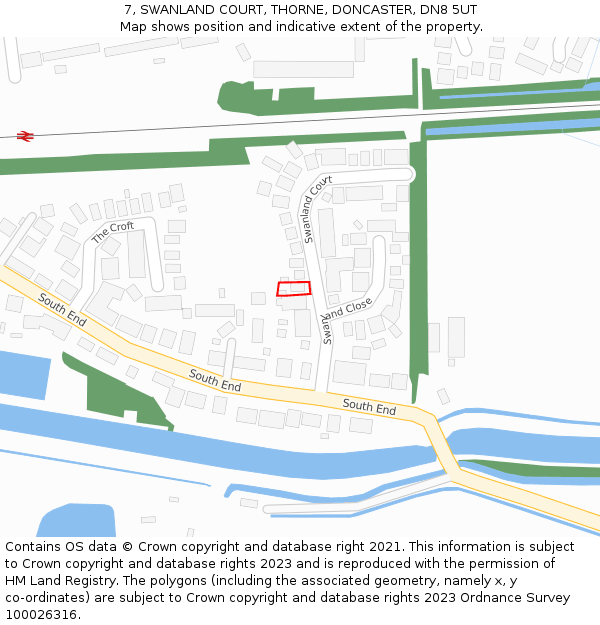 7, SWANLAND COURT, THORNE, DONCASTER, DN8 5UT: Location map and indicative extent of plot