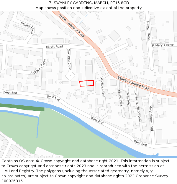 7, SWANLEY GARDENS, MARCH, PE15 8GB: Location map and indicative extent of plot