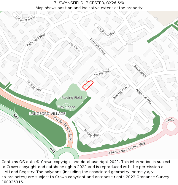 7, SWANSFIELD, BICESTER, OX26 6YX: Location map and indicative extent of plot