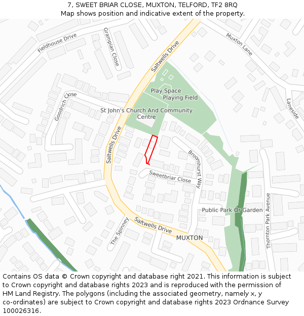7, SWEET BRIAR CLOSE, MUXTON, TELFORD, TF2 8RQ: Location map and indicative extent of plot