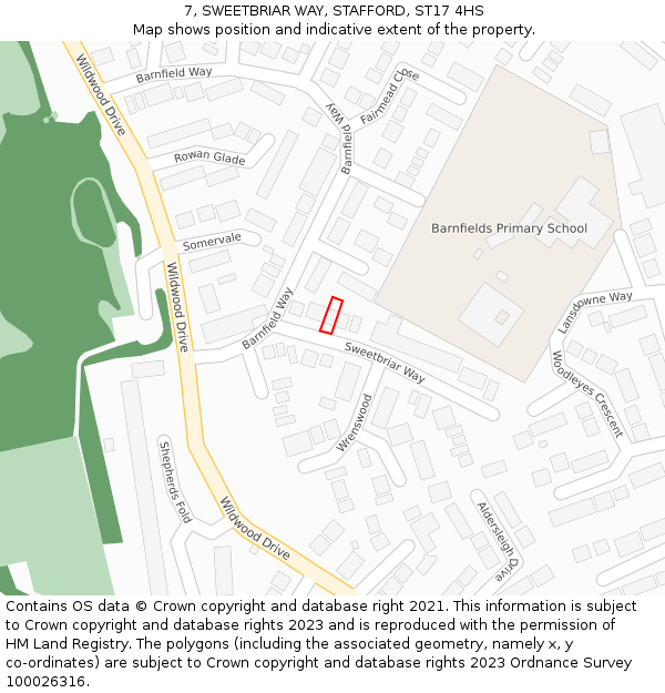 7, SWEETBRIAR WAY, STAFFORD, ST17 4HS: Location map and indicative extent of plot