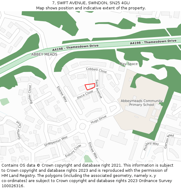 7, SWIFT AVENUE, SWINDON, SN25 4GU: Location map and indicative extent of plot