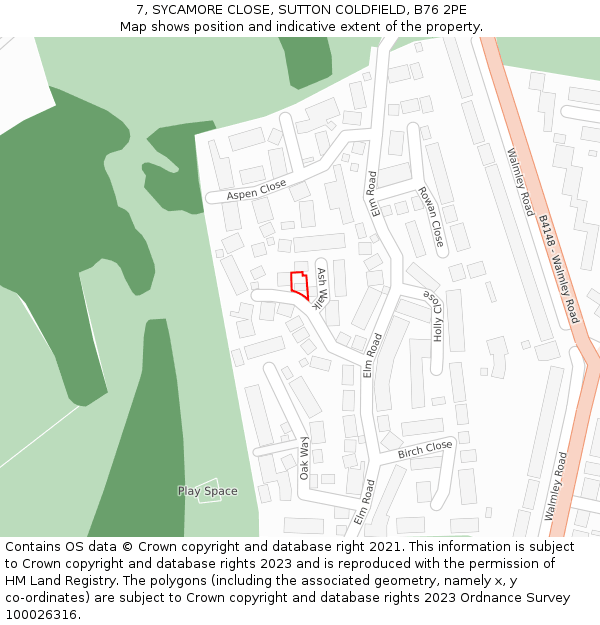 7, SYCAMORE CLOSE, SUTTON COLDFIELD, B76 2PE: Location map and indicative extent of plot