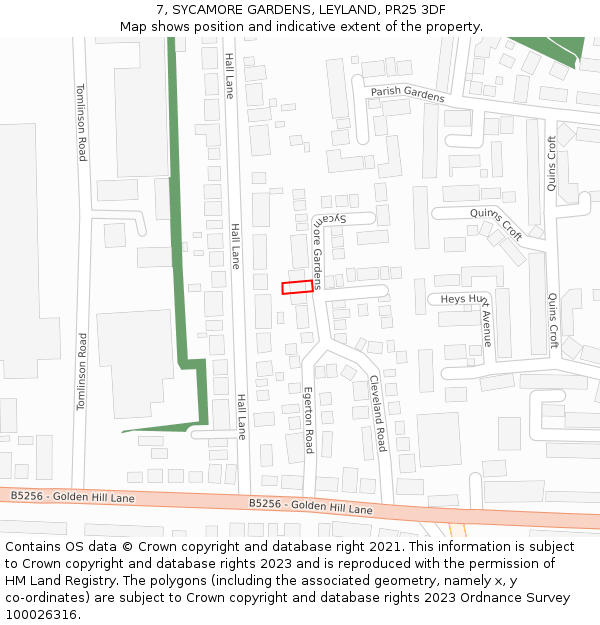 7, SYCAMORE GARDENS, LEYLAND, PR25 3DF: Location map and indicative extent of plot