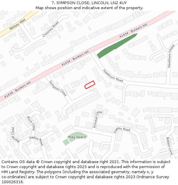 7, SYMPSON CLOSE, LINCOLN, LN2 4UY: Location map and indicative extent of plot