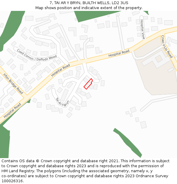 7, TAI AR Y BRYN, BUILTH WELLS, LD2 3US: Location map and indicative extent of plot