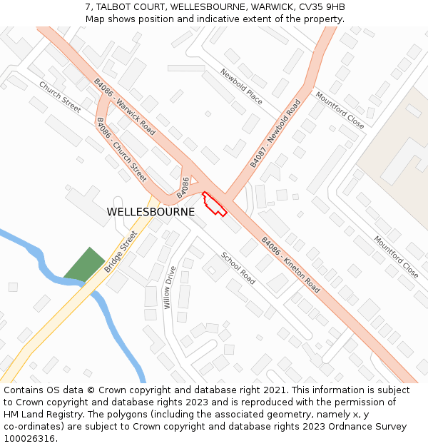 7, TALBOT COURT, WELLESBOURNE, WARWICK, CV35 9HB: Location map and indicative extent of plot