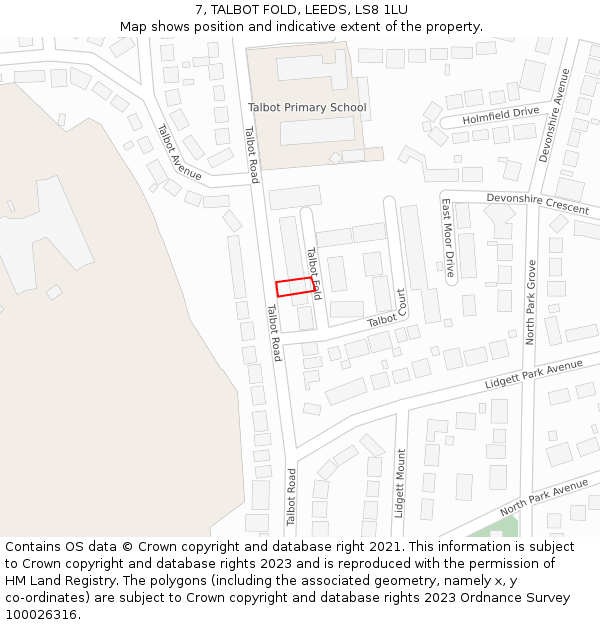 7, TALBOT FOLD, LEEDS, LS8 1LU: Location map and indicative extent of plot