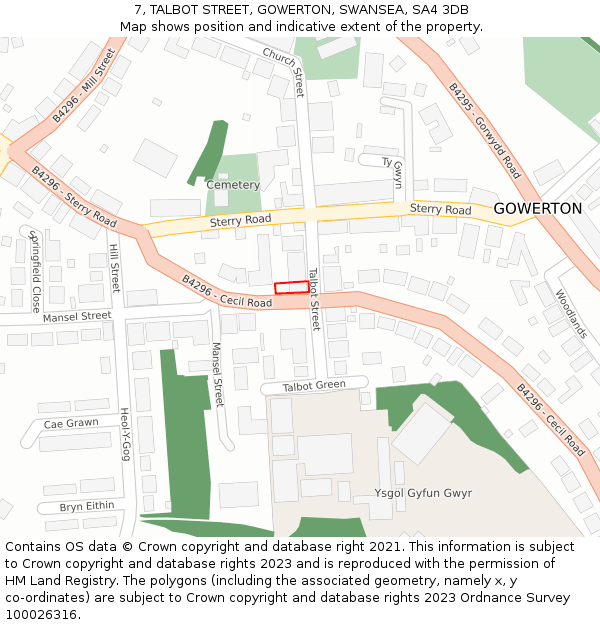 7, TALBOT STREET, GOWERTON, SWANSEA, SA4 3DB: Location map and indicative extent of plot