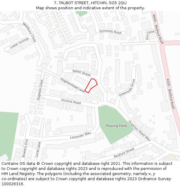 7, TALBOT STREET, HITCHIN, SG5 2QU: Location map and indicative extent of plot