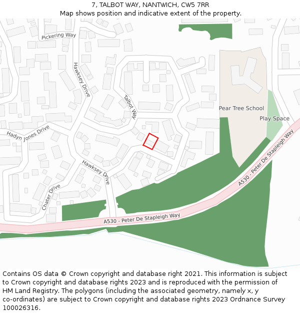 7, TALBOT WAY, NANTWICH, CW5 7RR: Location map and indicative extent of plot